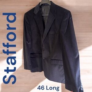 Stafford-46L men’s corduroy sport jacket. Black, 2 button. New w/o tags.  Sharp!